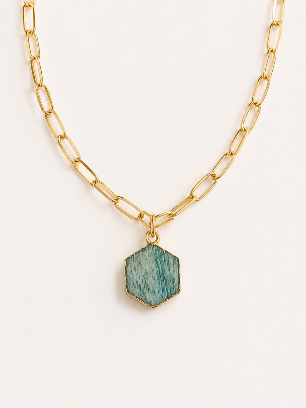 Amazonite Paperclip Gold Chain Necklace